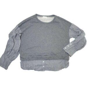 Mello Day Womens Medium Gray & Striped Cotton-Polyester Contrast Sweater Top
